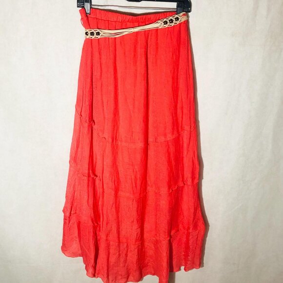 Iz Byer skirt high low maxi belt new without tags pink layered rayon medium READ - Picture 7 of 9